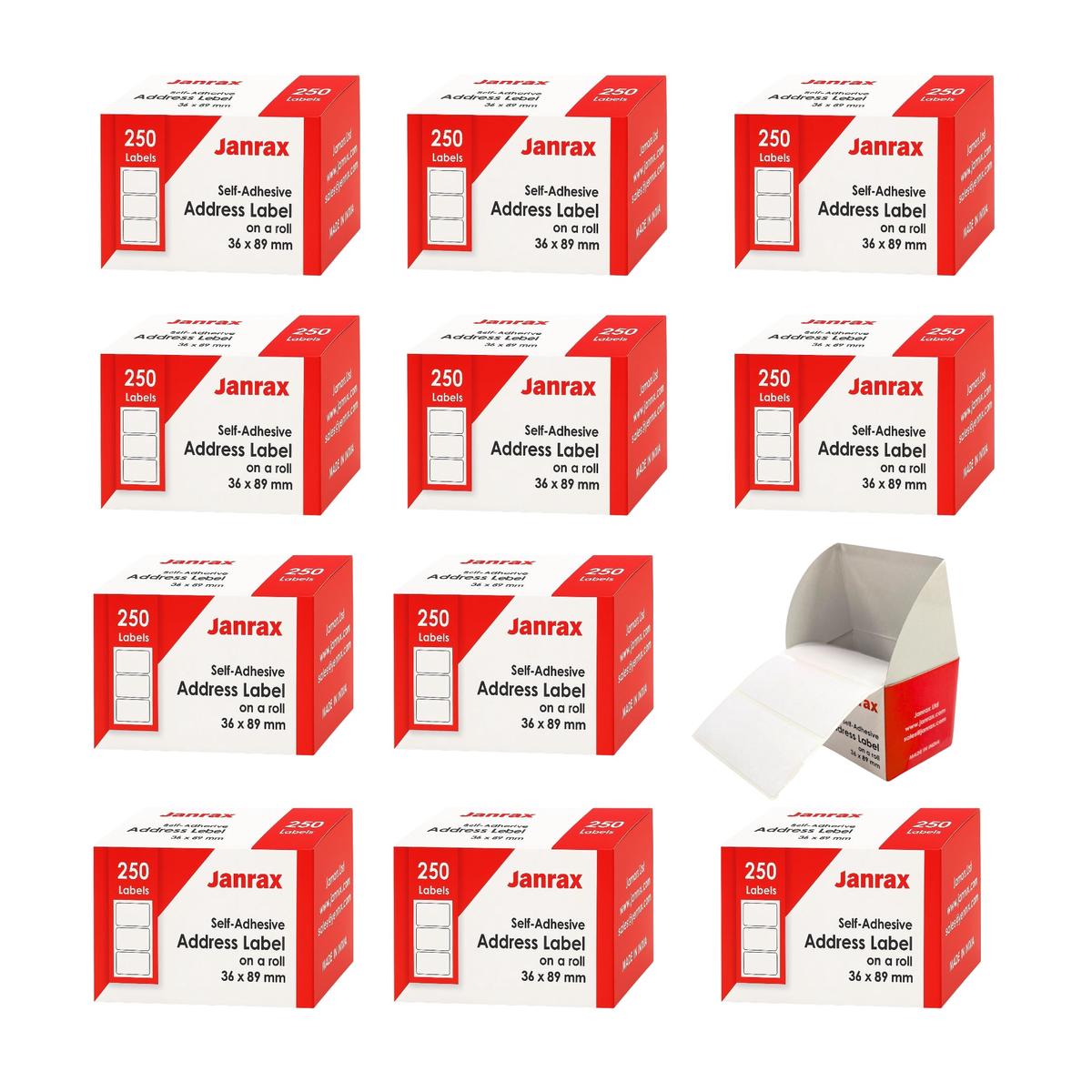 12 Rolls of 250 Self Adhesive Address Labels 36x89mm
