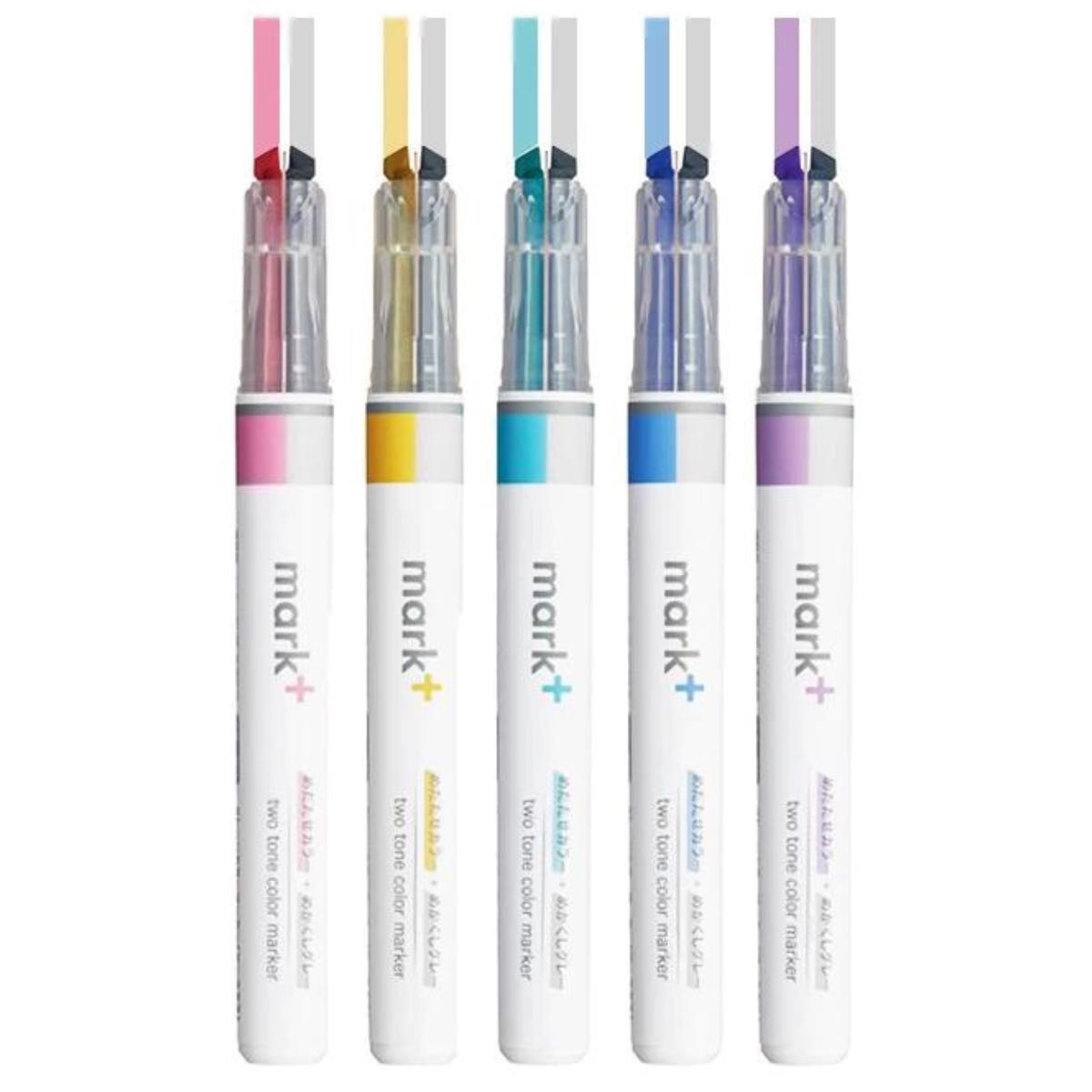 Kokuyo Mark+ Dual Colour Highlighter Gentle Grey & Soft Hues, Clever Twin Tip