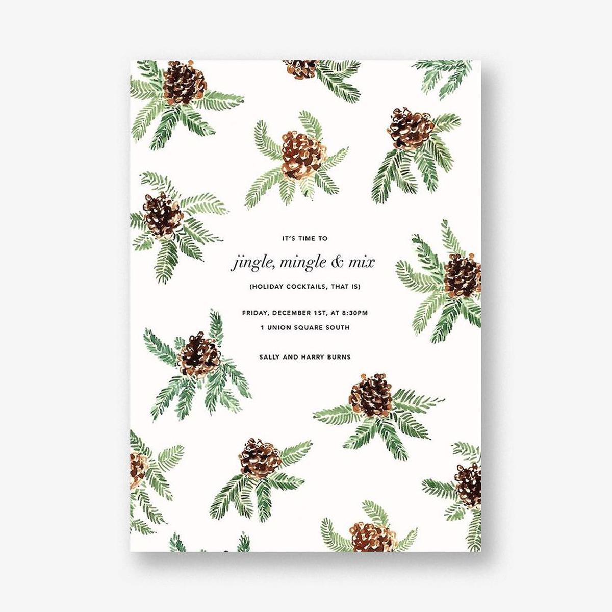 Painted Pine Cones Holiday Party Invitation