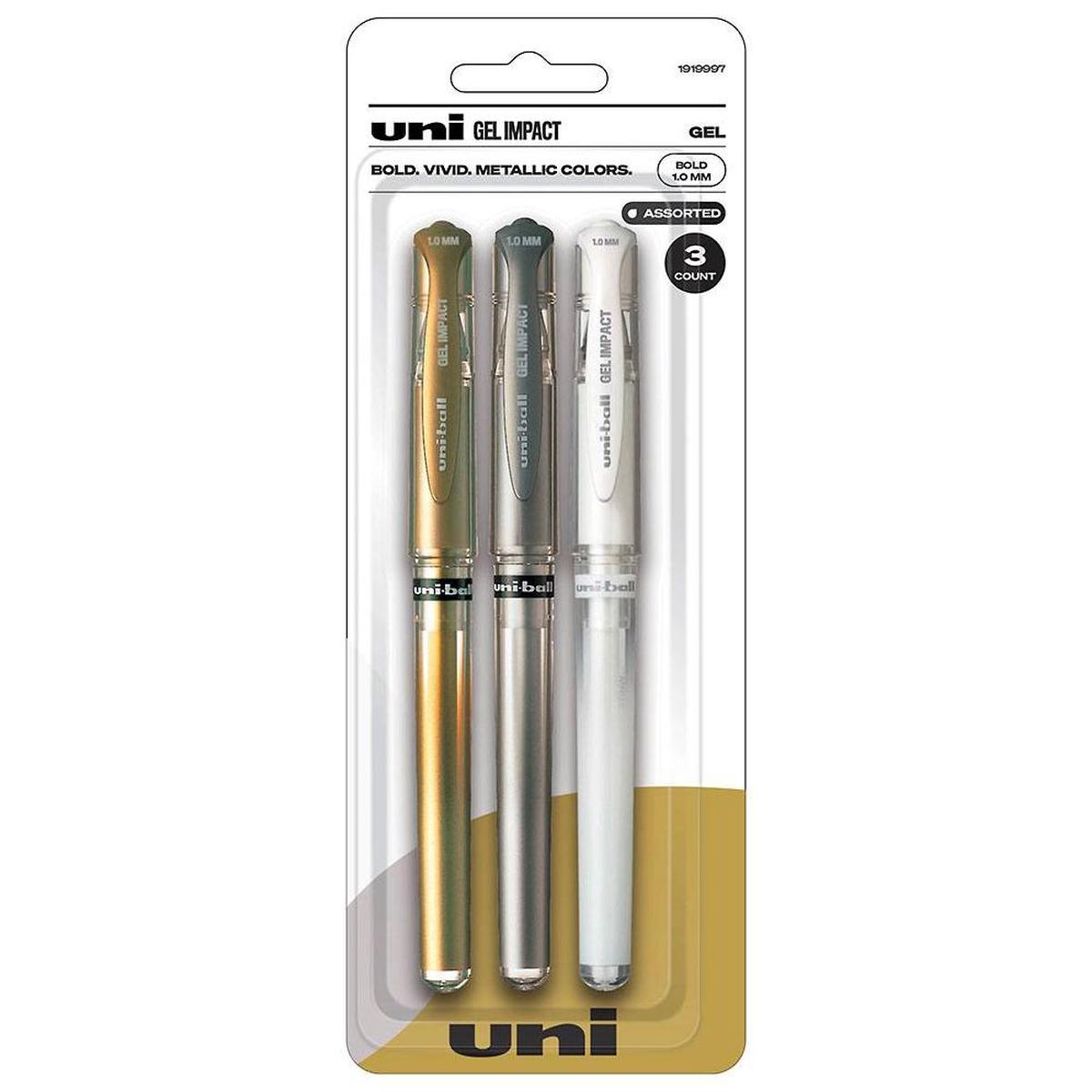 uniball Signo Gel Impact Pens, Bold Point , Assorted Metallic, 3 Pack