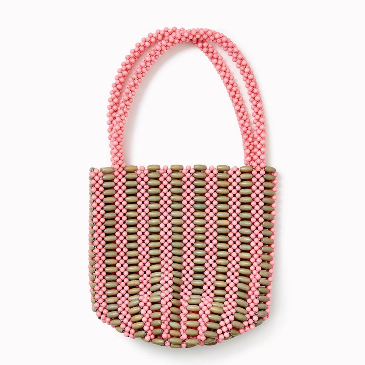 Handmade Acrylic Beaded Two-Tone Handbag with Stripes