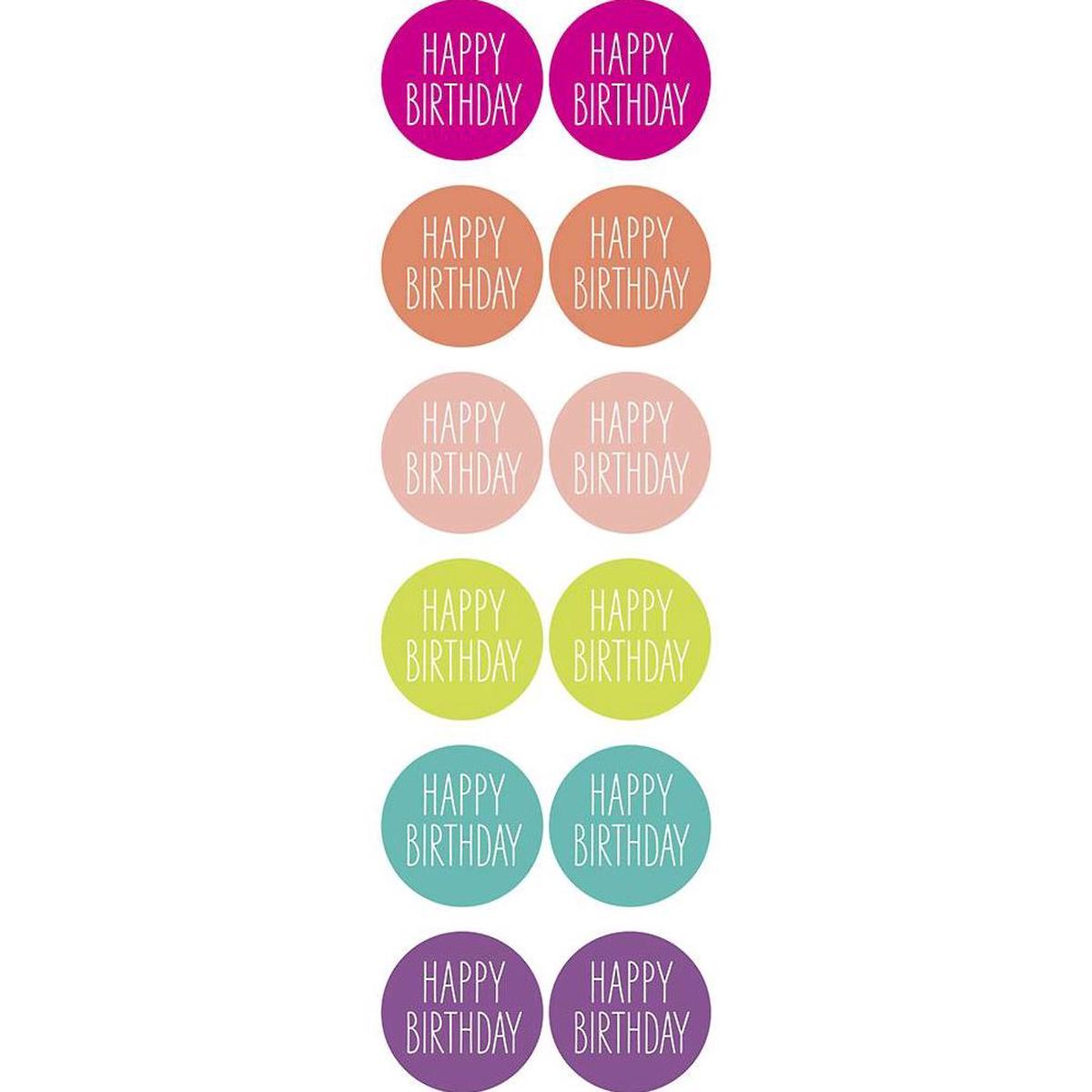 Colorful with White Happy Birthday Circle Stickers