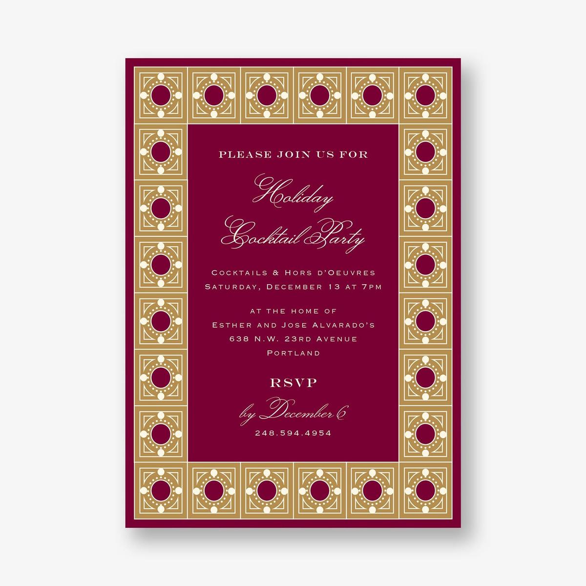 Garnet Tile Frame Holiday Party Invitation