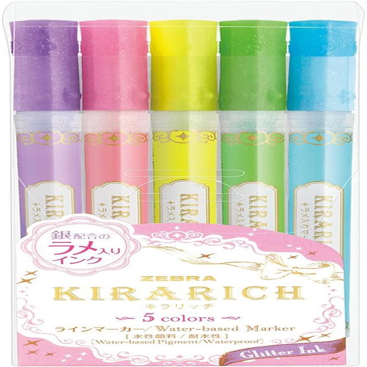 Zebra Kirarich Glitter Highlighter - Set of 5
