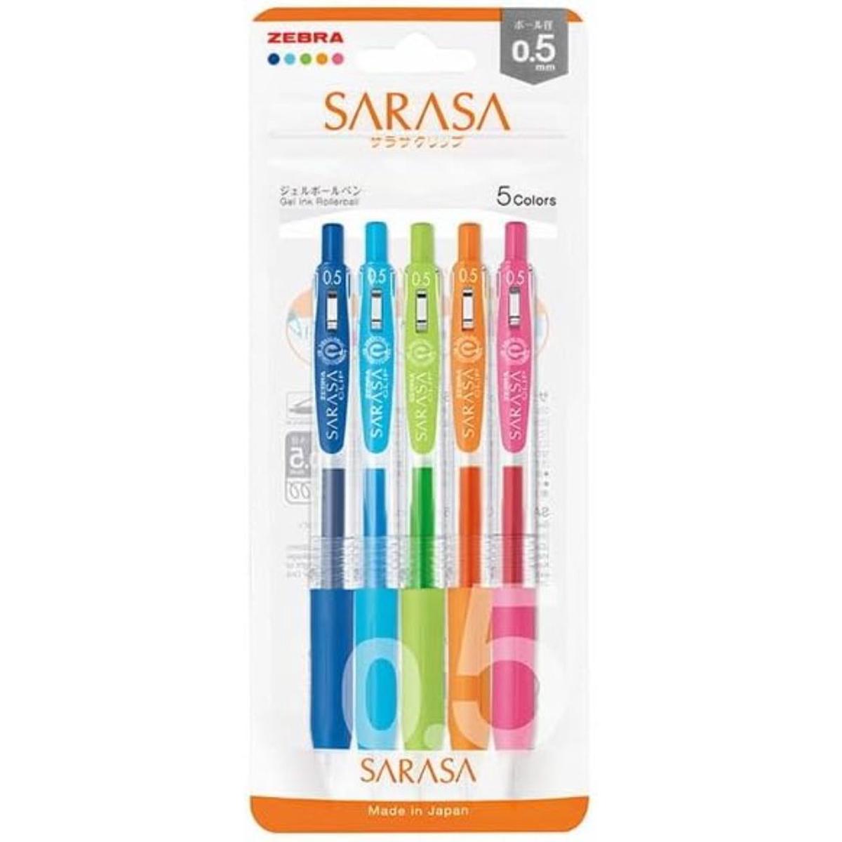 Zebra Sarasa Clip Gel Pen Set 0.5mm & 0.7mm 5 Colours