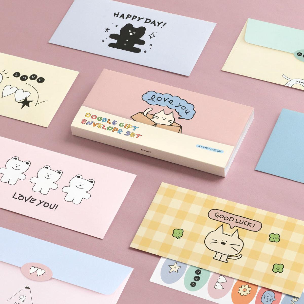 Iconic Doodle Envelope Set - 24 Envelopes + 28 Stickers