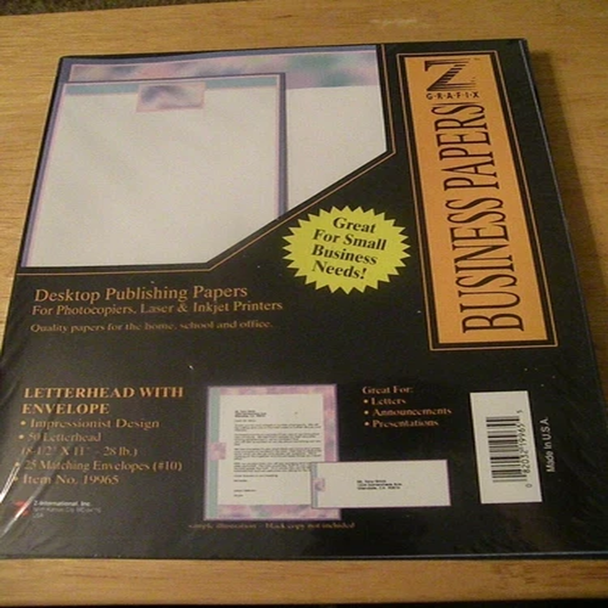 Z Grafix Business Papers, 50 letterhead and 25 matching envelopes, new unopened