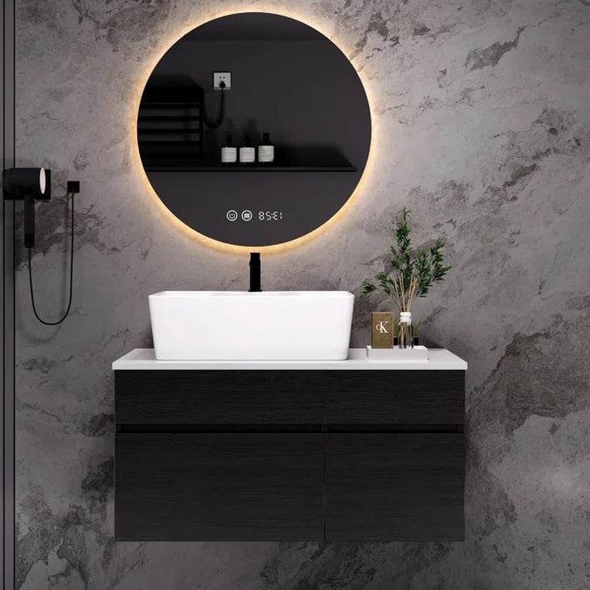 31.5 Inches Wall Mounted Single Bathroom Vanity With Engineered Stone Top