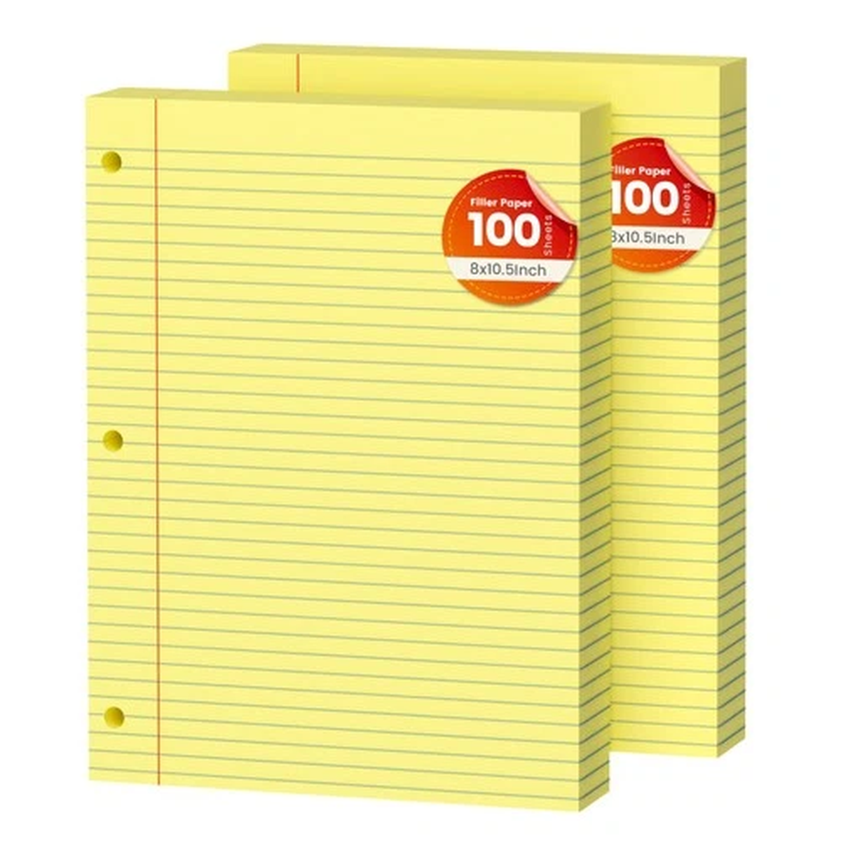 Yellow Loose Leaf Paper 200 Sheets 2 Pack 8x10.5 Inch College Ruled 3-Hole