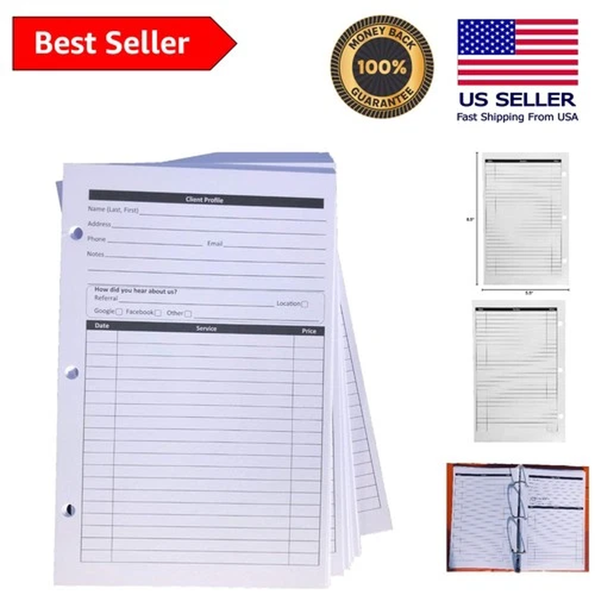 100 Durable Client Record Cards for Salons - Perfect for Stylist Binders