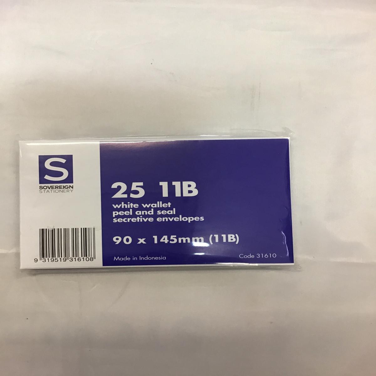 Sovereign 11B Envelopes White Wallet peel and seal 25pk