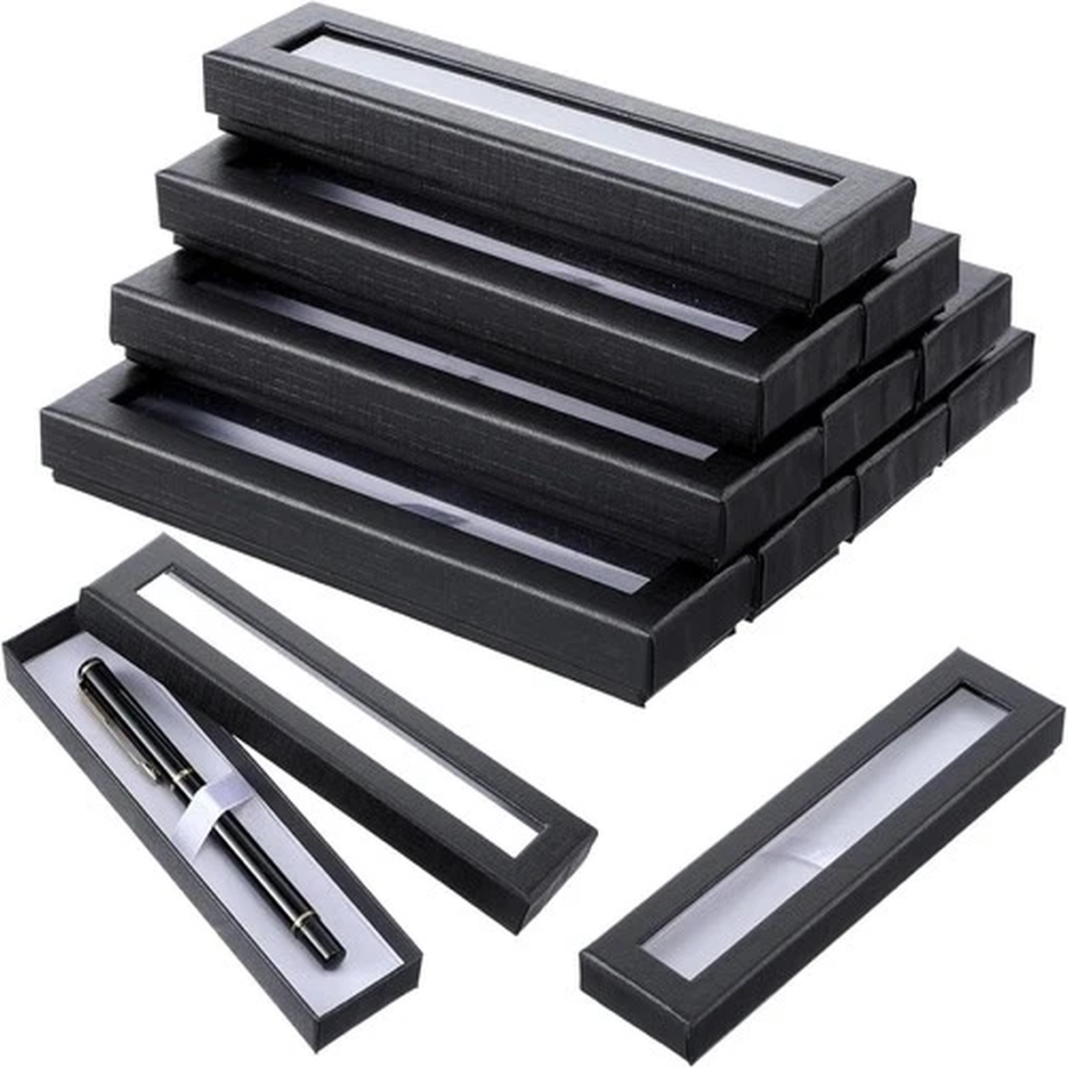12 Pieces Empty Pen Gift Box Black Cardboard Case with Clear Window for black